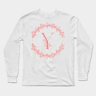 Pink Monogram Letter Y Long Sleeve T-Shirt